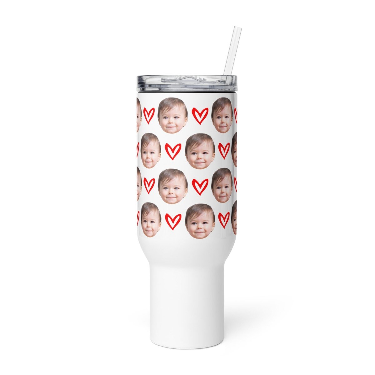 Custom Baby Face Travel Mug With Hearts