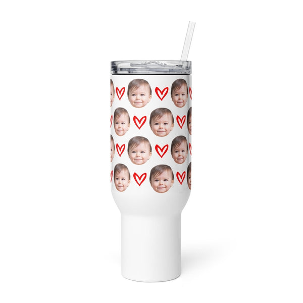 Custom Baby Face Travel Mug With Hearts