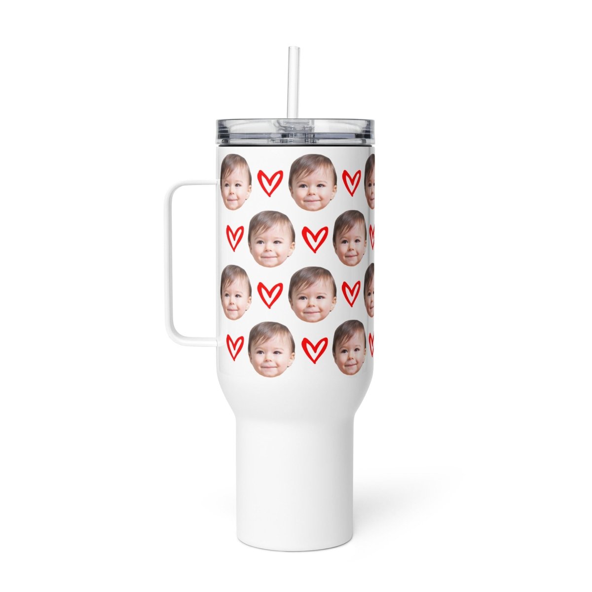 Custom Baby Face Travel Mug With Hearts