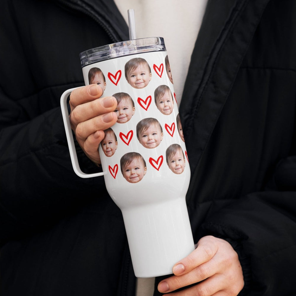 Custom Baby Face Travel Mug With Hearts