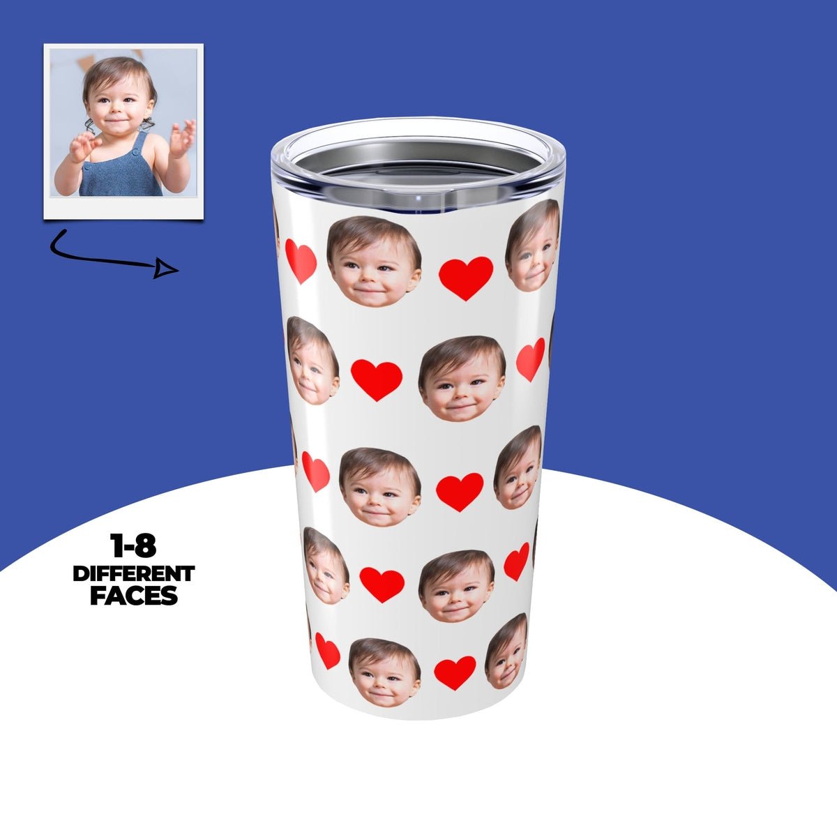 Custom Baby Face Tumbler With Hearts Main image