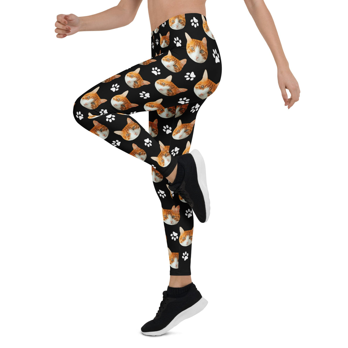 Custom Cat Face Leggings With Paws