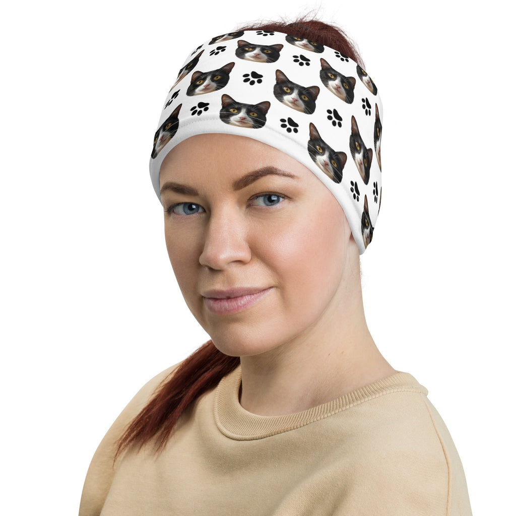 Custom Cat Face Neck Gaiter With Paws