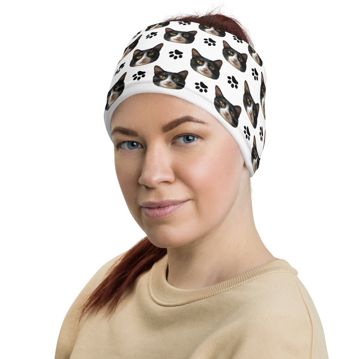 Custom Cat Face Neck Gaiter With Paws