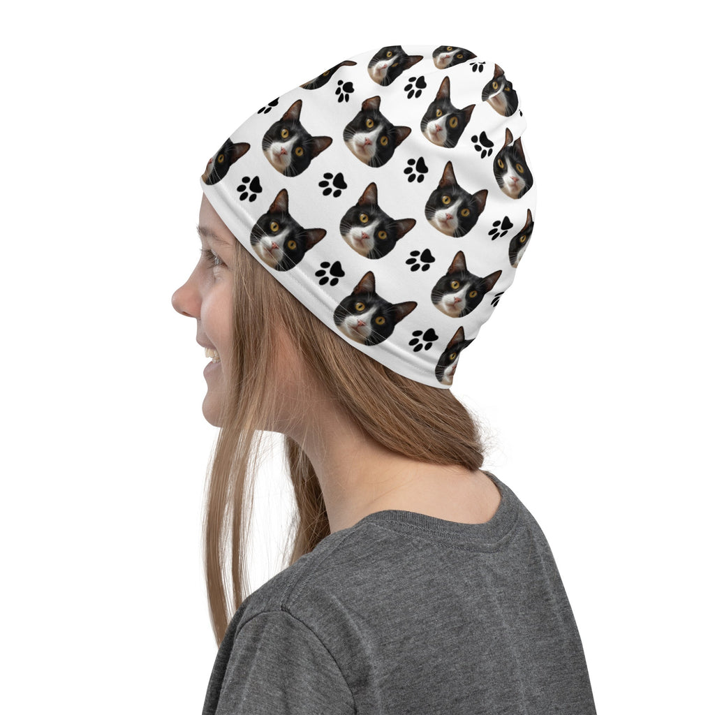 Custom Cat Face Neck Gaiter With Paws