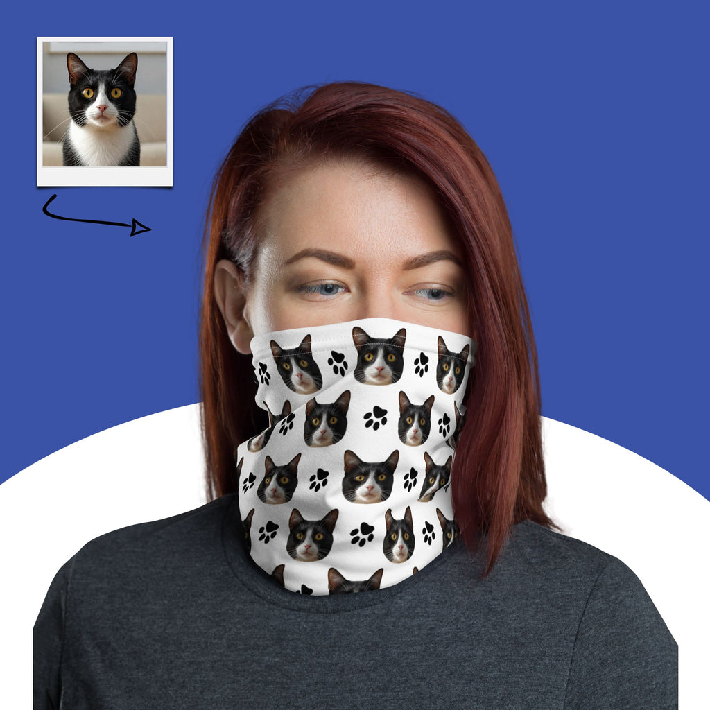 Custom Cat Face Neck Gaiter With Paws