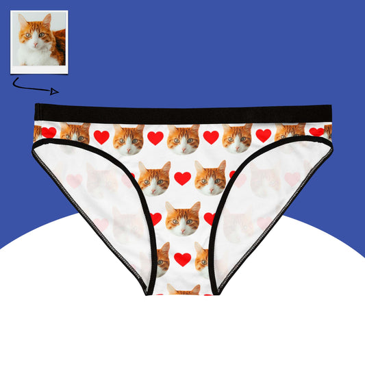 Custom Cat Face Panties With Hearts