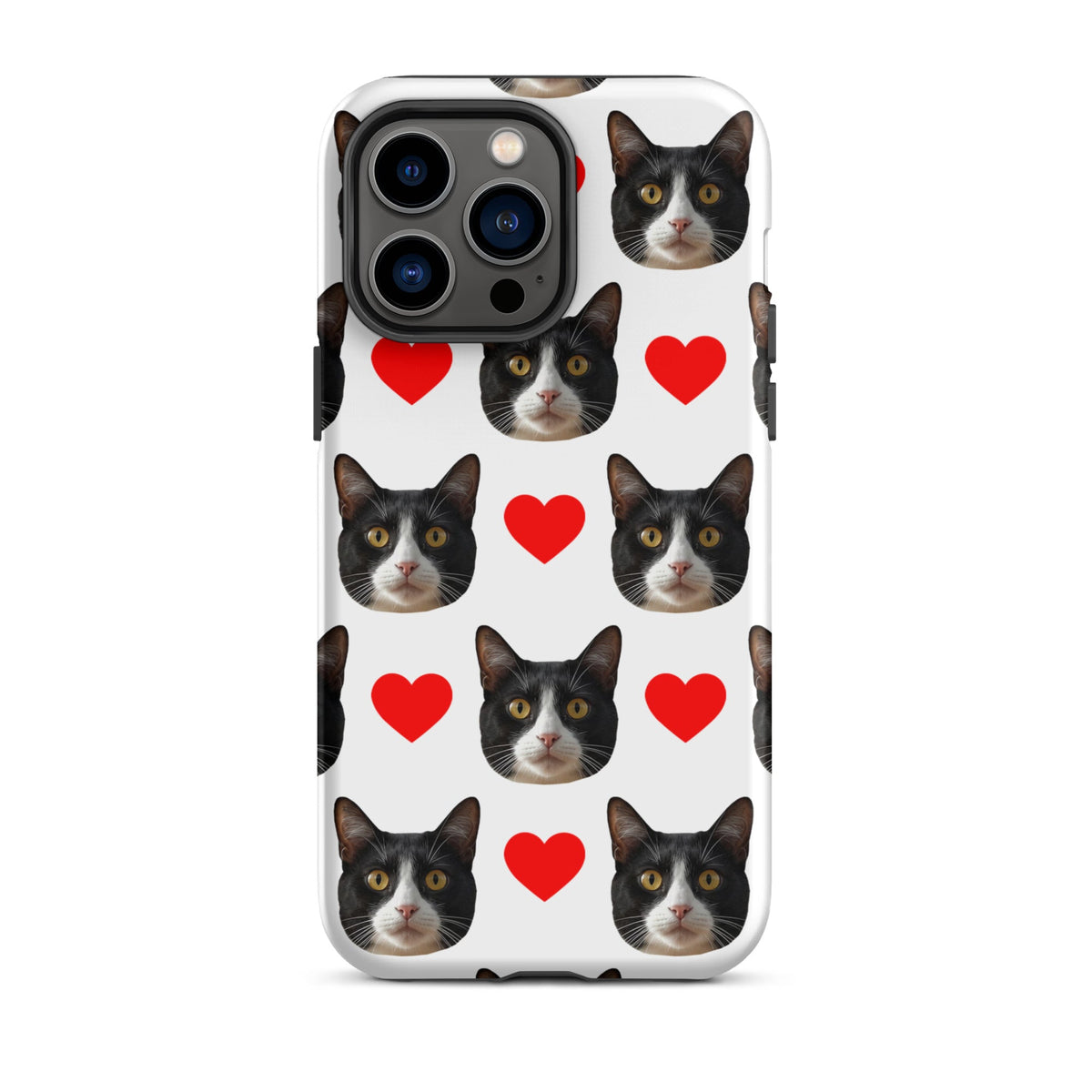 Custom Cat Face Phone Case With Hearts