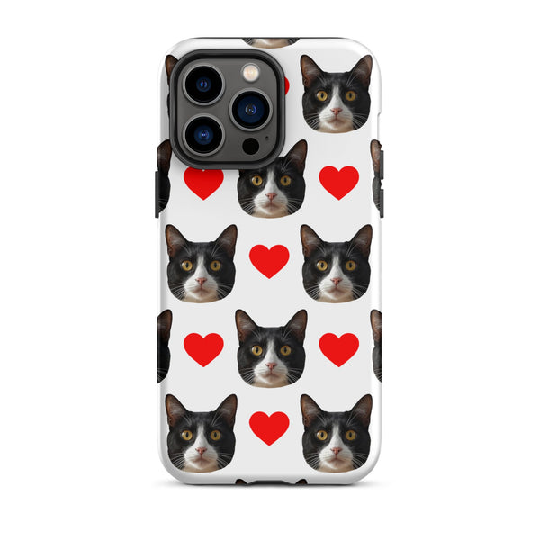 Custom Cat Face Phone Case With Hearts