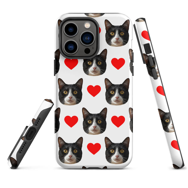 Custom Cat Face Phone Case With Hearts