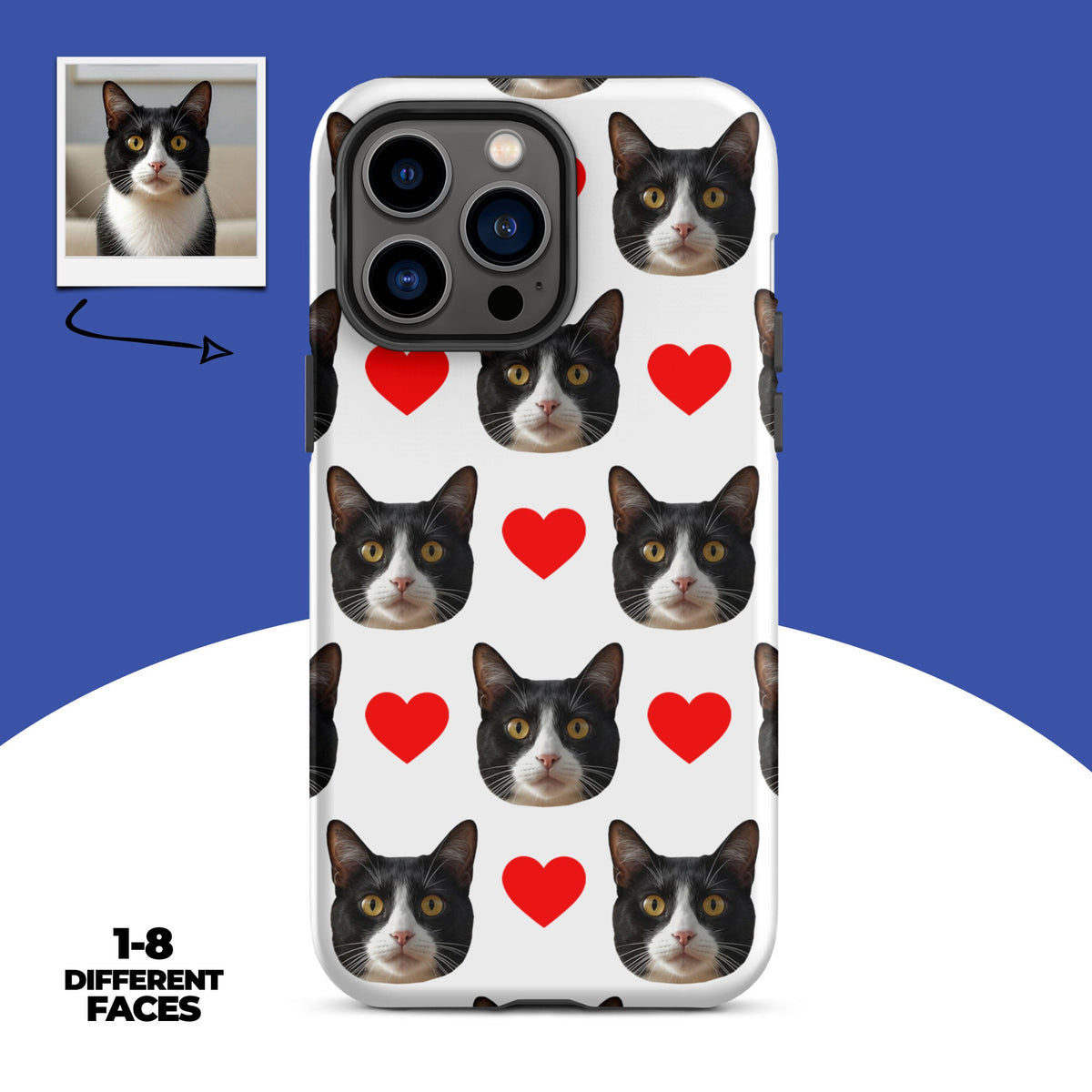 Custom Cat Face Phone Case With Hearts