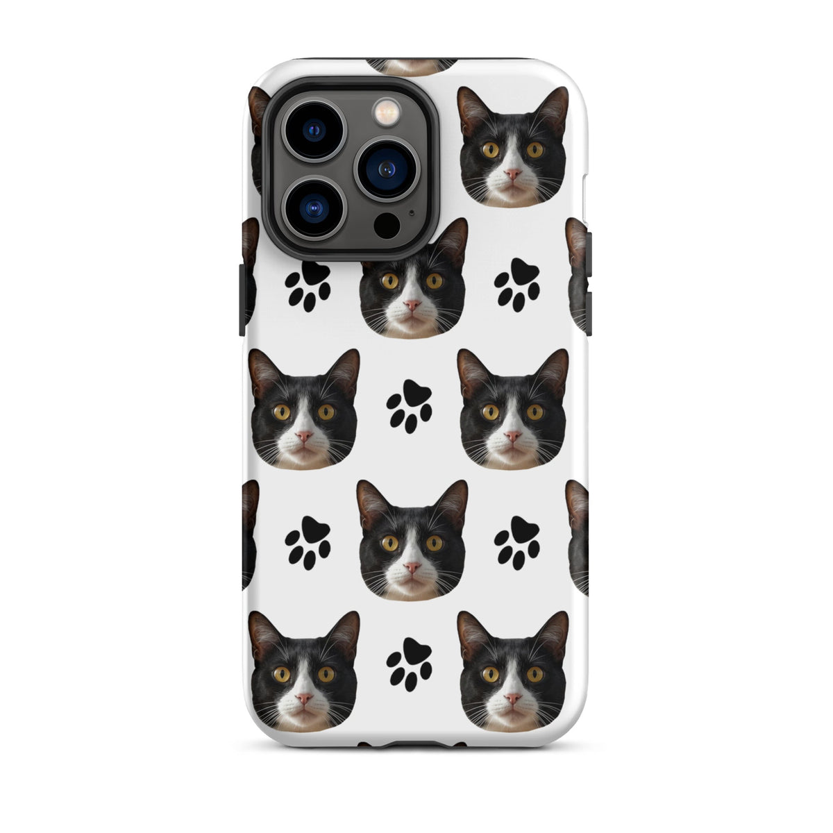 Custom Cat Face Phone Case With Paw Prints