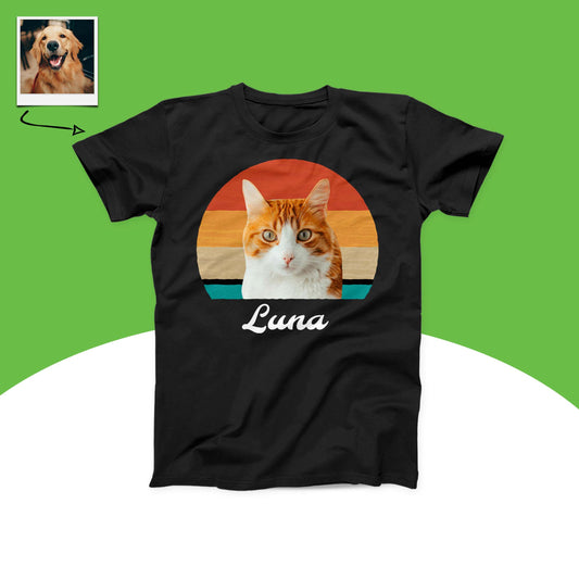Custom Cat Retro Photo T-Shirt