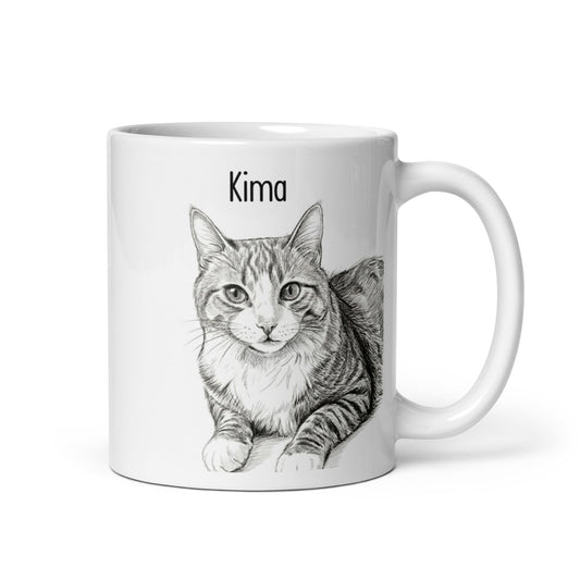 Custom Cat Sketch Portrait Mug With Name