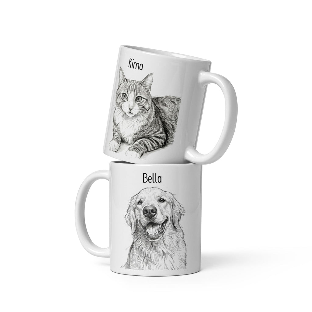 Custom Cat Sketch Portrait Mug With Name