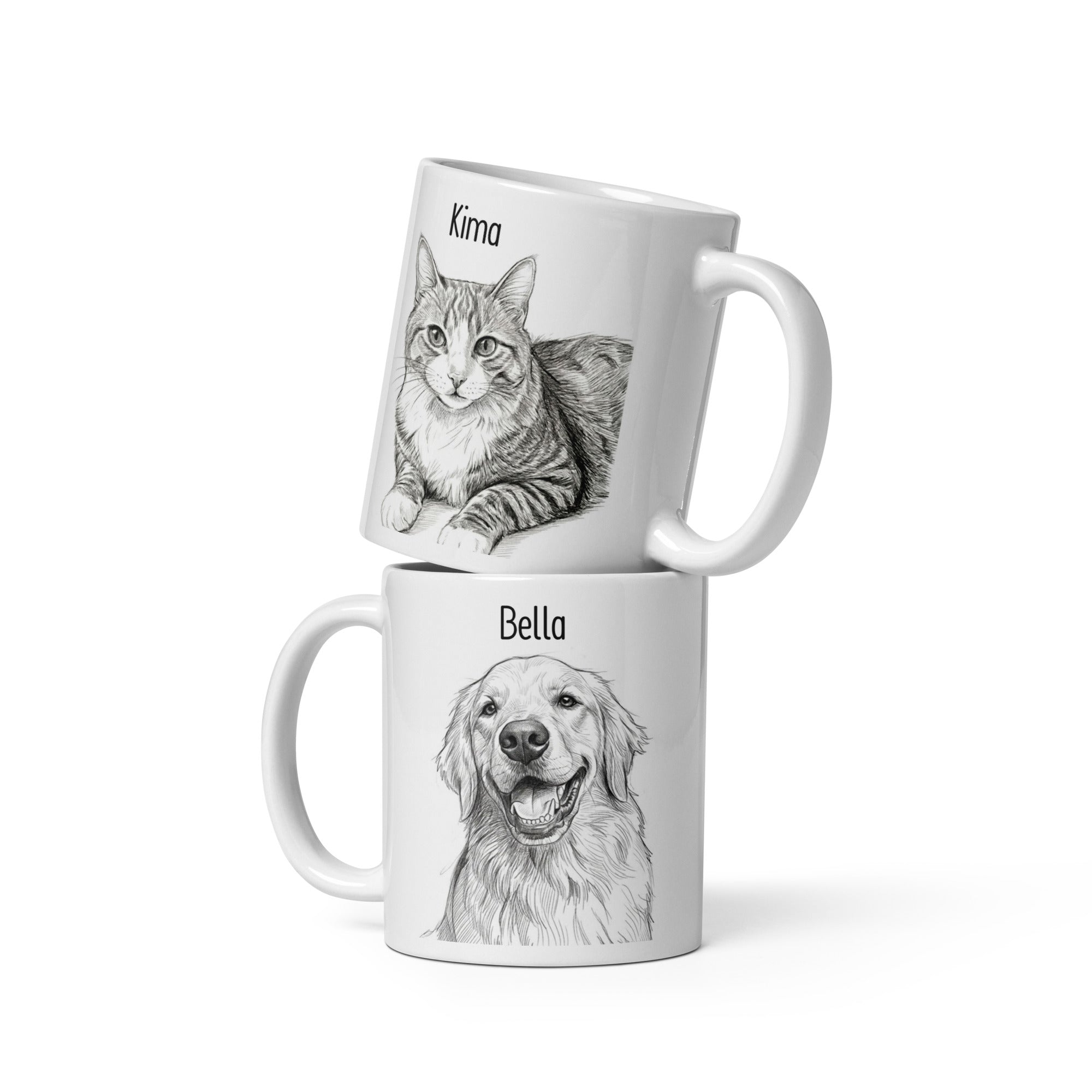 Custom Cat Sketch Portrait Mug With Name