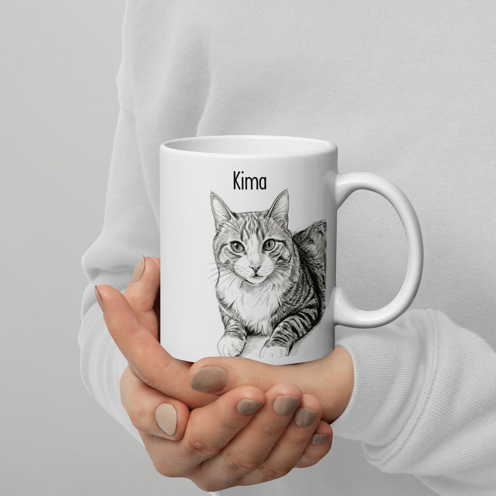 Custom Cat Sketch Portrait Mug With Name