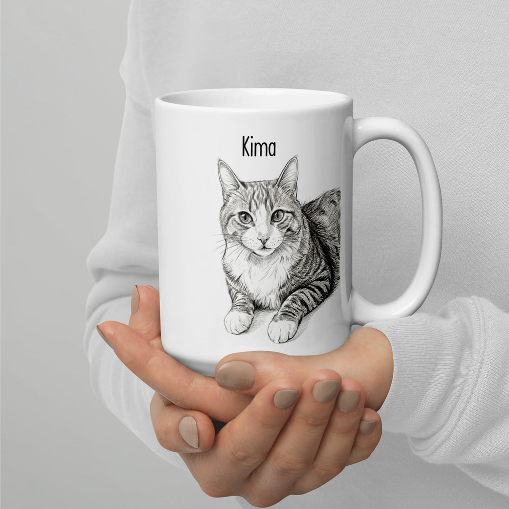 Custom Cat Sketch Portrait Mug With Name