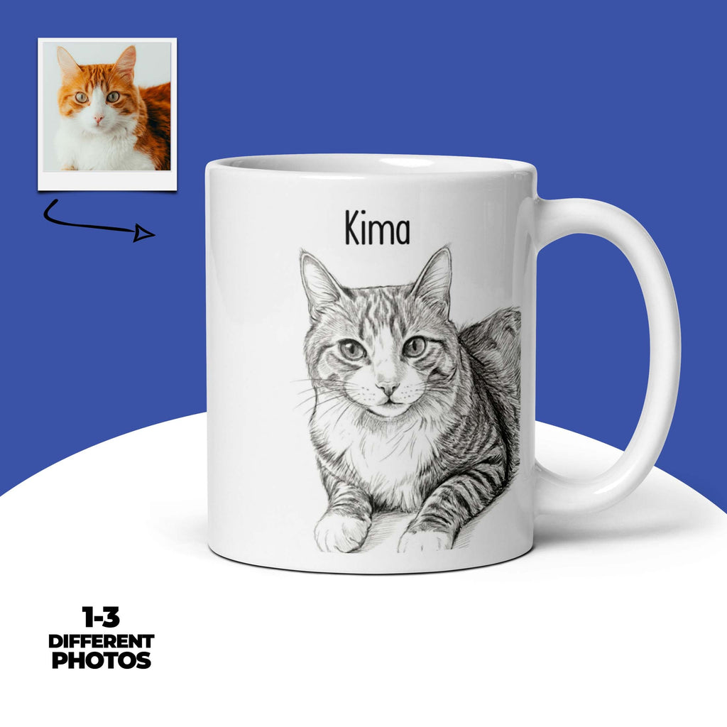 Custom Cat Sketch Portrait Mug With Name