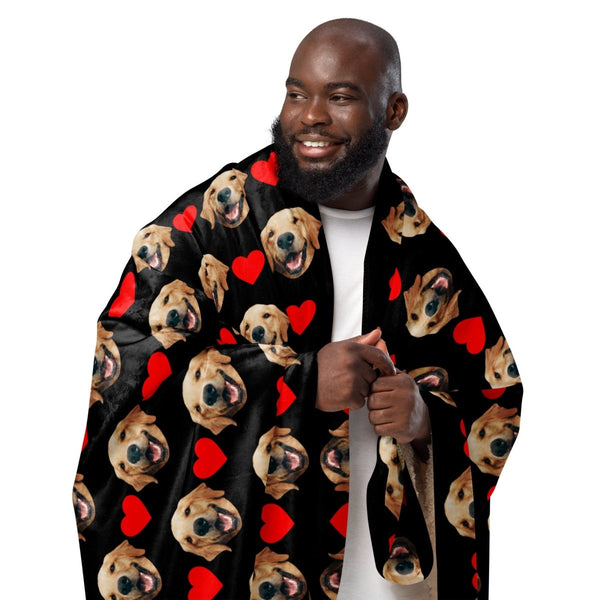 Custom Dog Face Blanket With Hearts