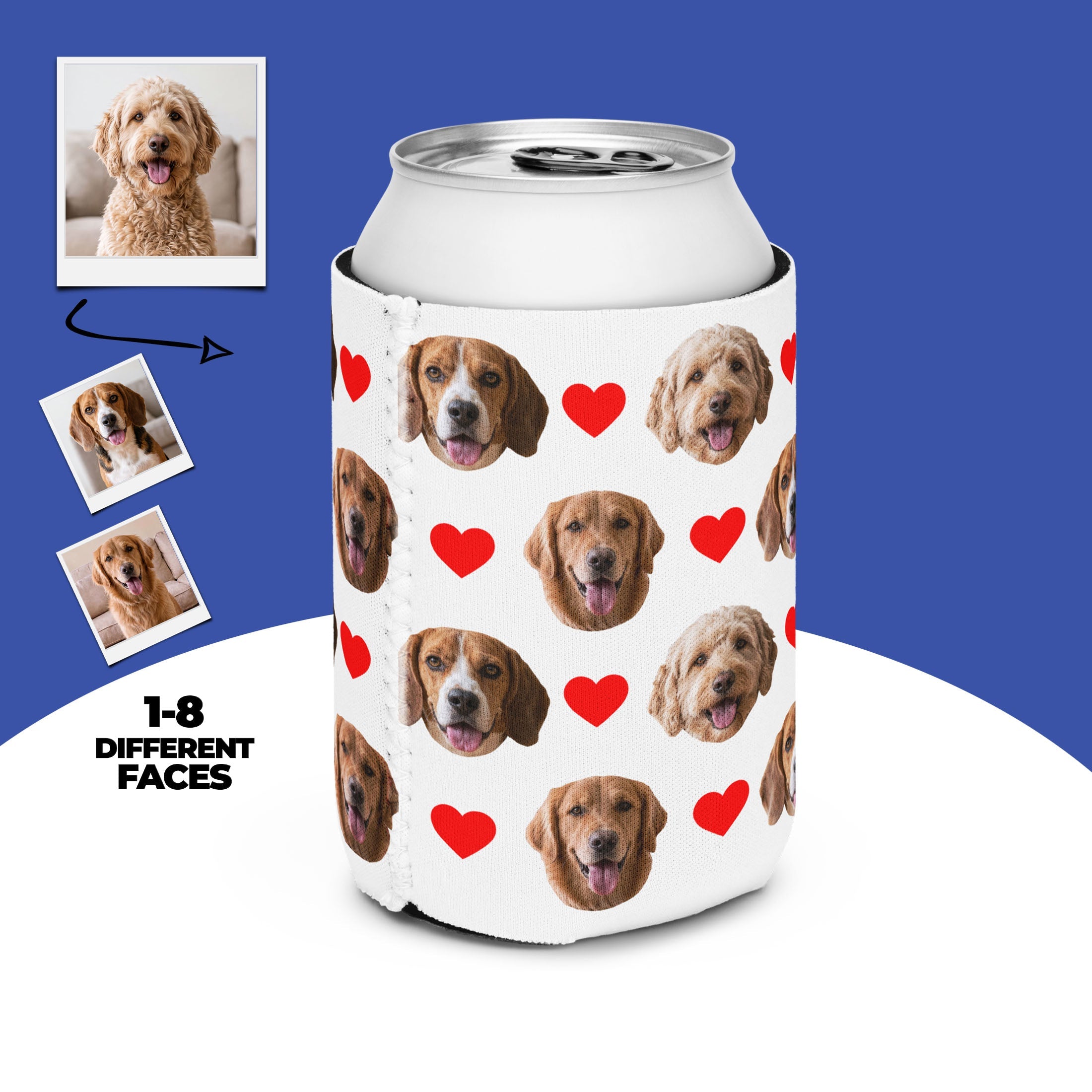 Custom Dog Face Can Cooler With Hearts Main image