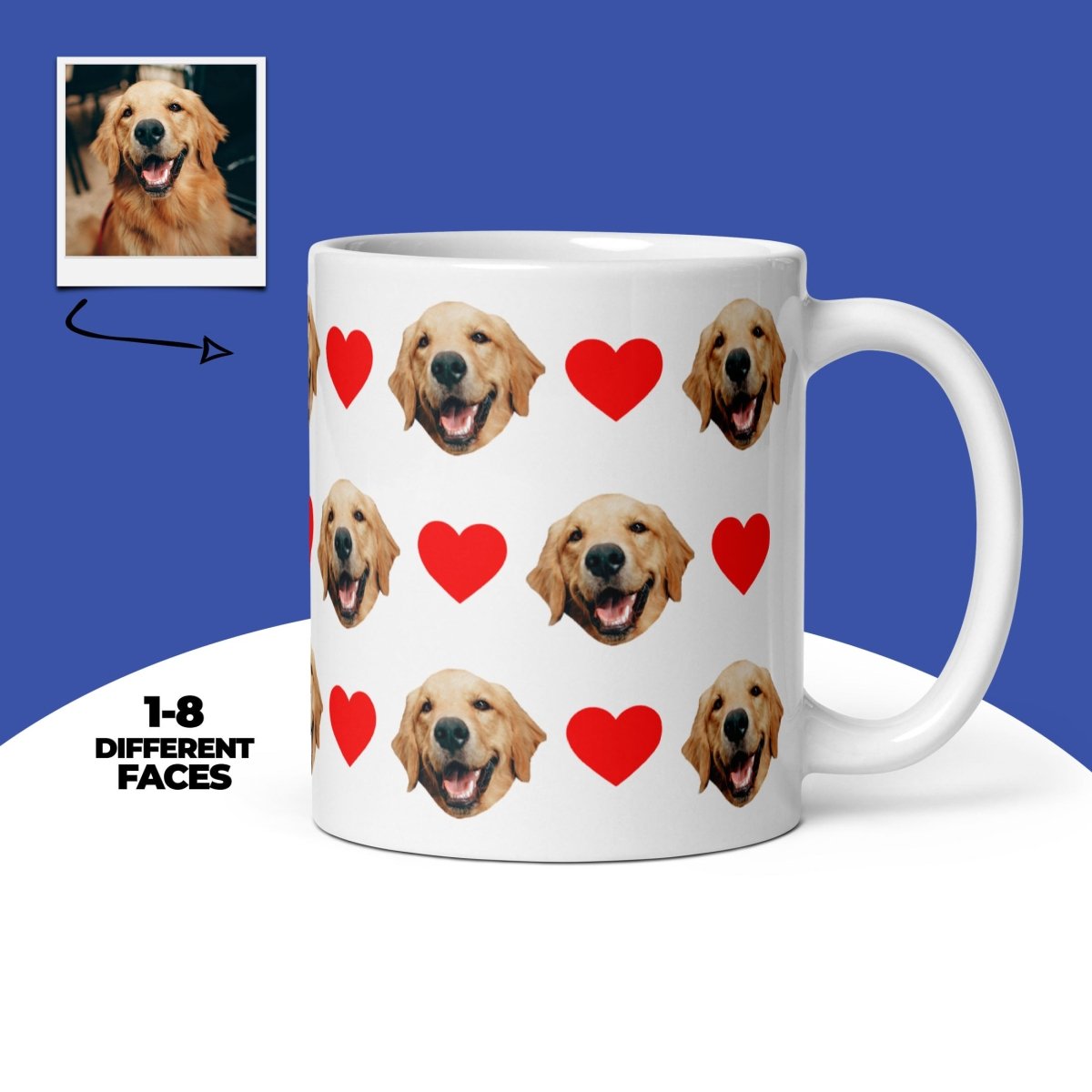 Custom Dog Face Mug With Hearts Main image