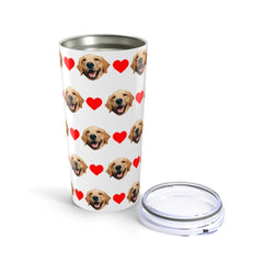 Custom Dog Face Tumbler With Hearts