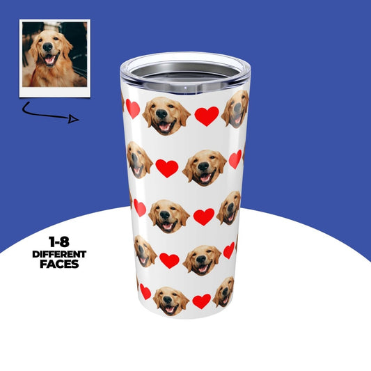 Custom Dog Face Tumbler With Hearts