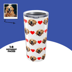 Custom Dog Face Tumbler With Hearts