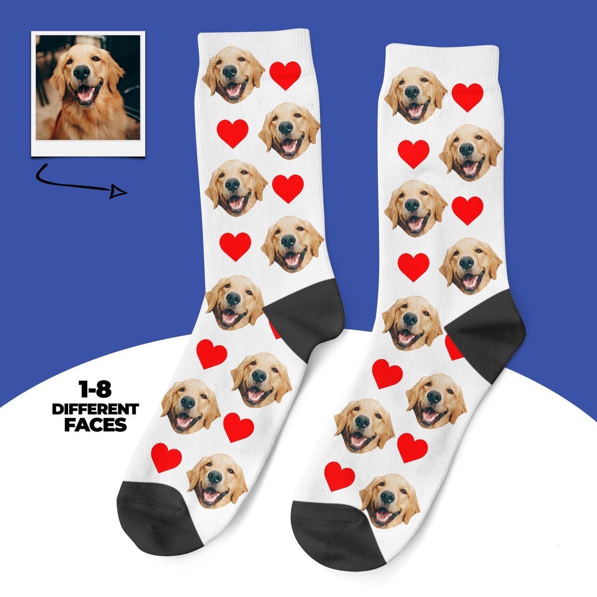 Custom Dog Photo Socks With Hearts Main image