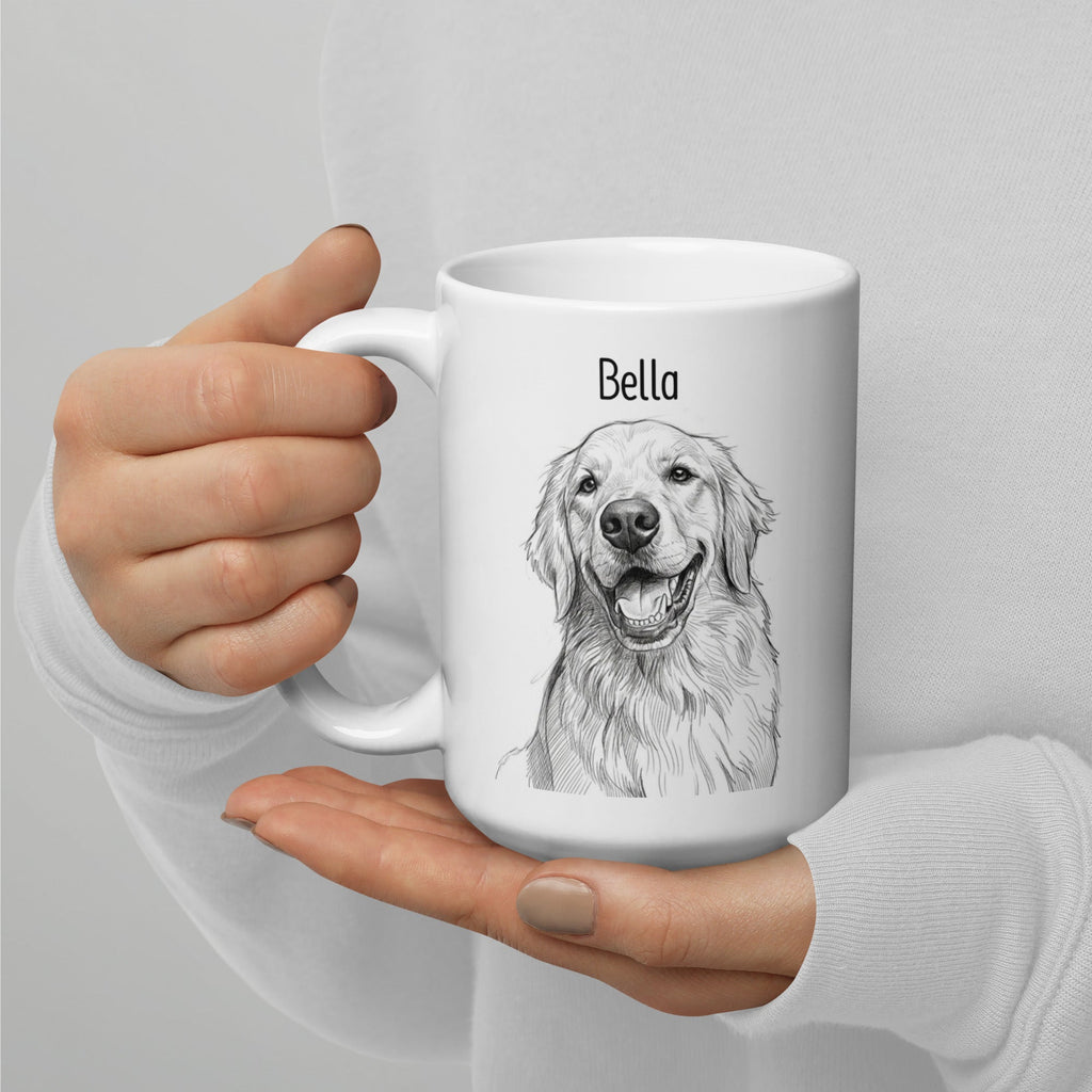 Custom Dog Sketch Portrait Mug With Name