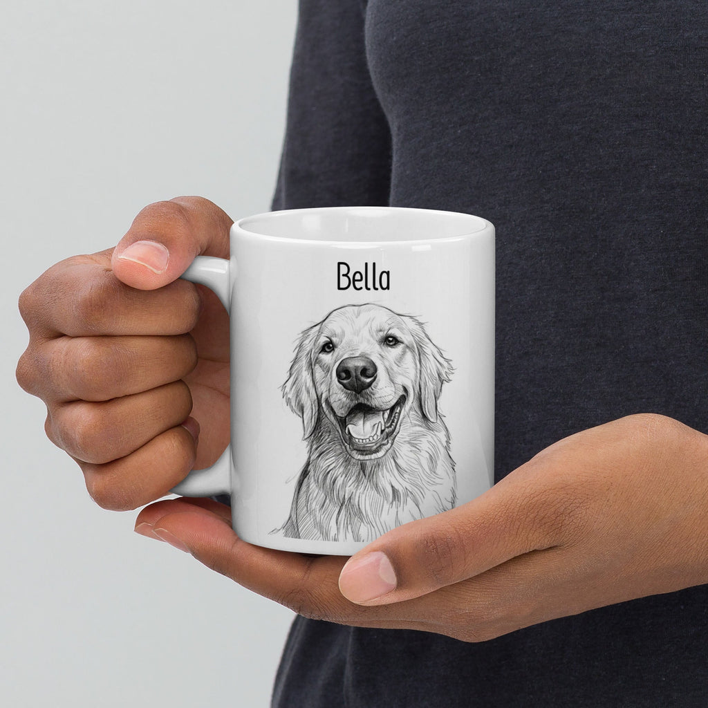 Custom Dog Sketch Portrait Mug With Name