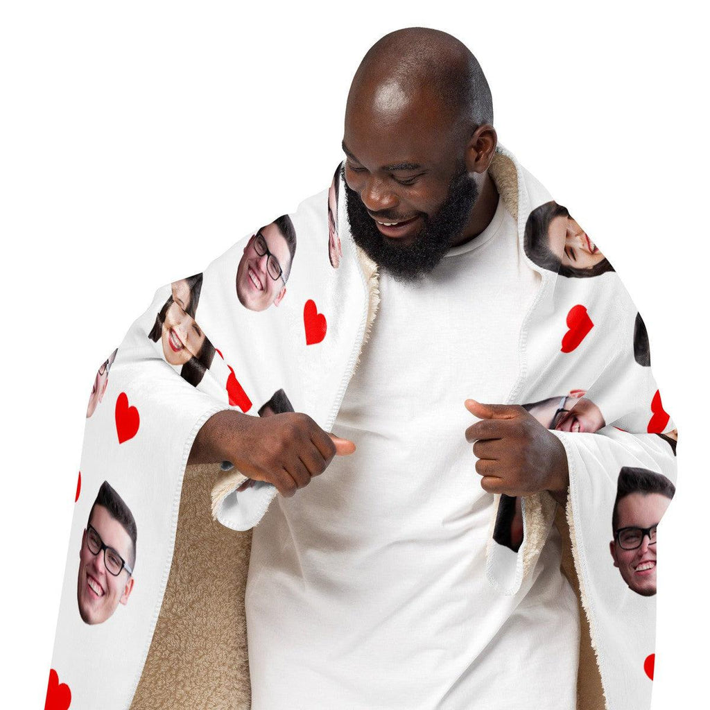 Custom Face Blanket With Hearts