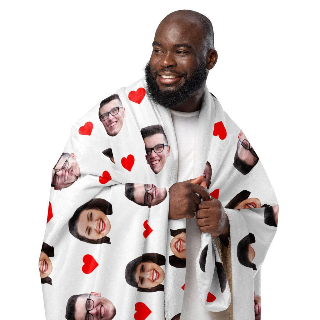 Custom Face Blanket With Hearts