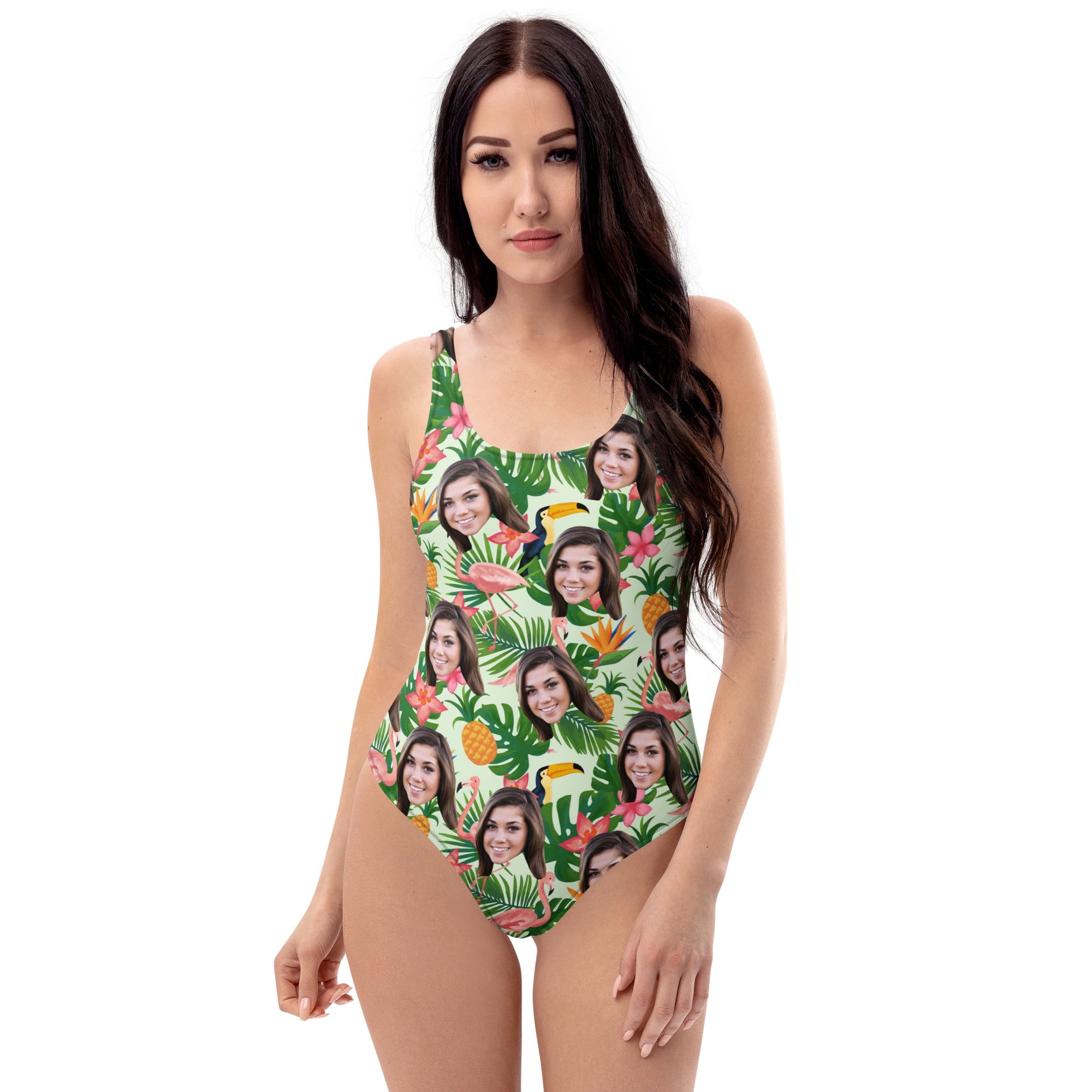 Custom Face Flamingo Jungle Swimsuit Secondary image