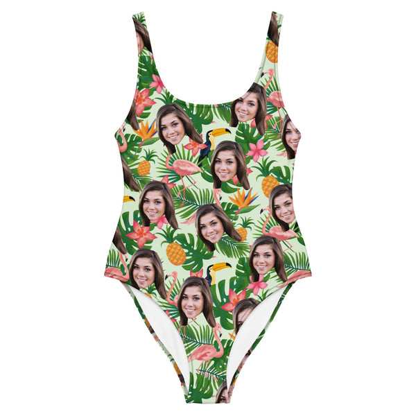 Custom Face Flamingo Jungle Swimsuit