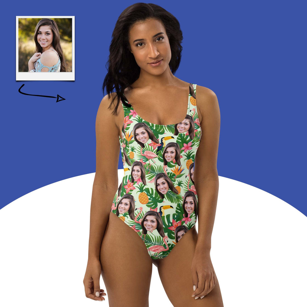 Custom Face Flamingo Jungle Swimsuit