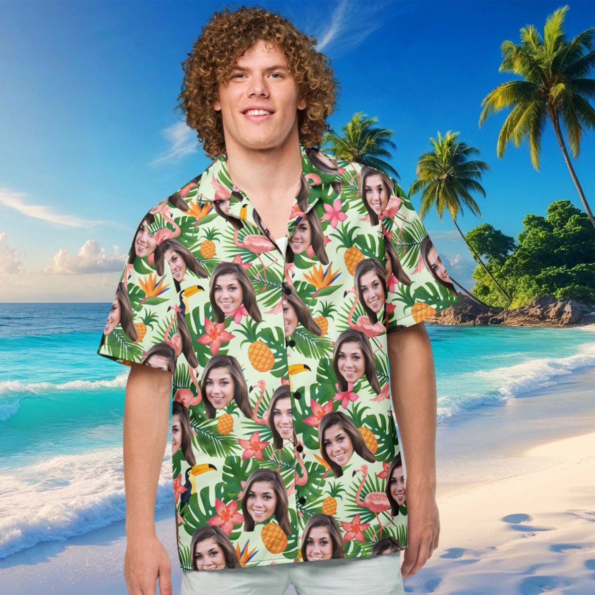 Custom Face Hawaiian Shirt Flamingo Jungle Print Main image