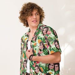 Custom Face Hawaiian Shirt Flamingo Jungle Print