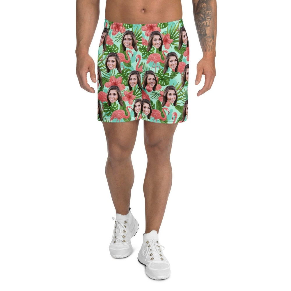 Custom Face Hawaiian Shorts Flamingos Flowers Leaves All Over Print
