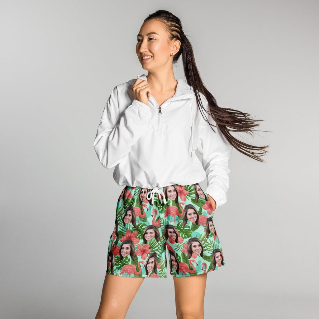 Custom Face Hawaiian Shorts Flamingos Flowers Leaves All Over Print