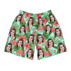 Custom Face Hawaiian Shorts Flamingos Flowers Leaves All Over Print