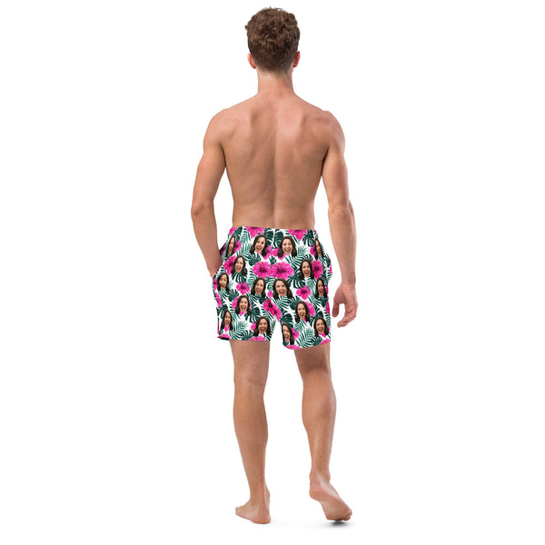 Custom Face Hibiscus Flower Swim Trunks
