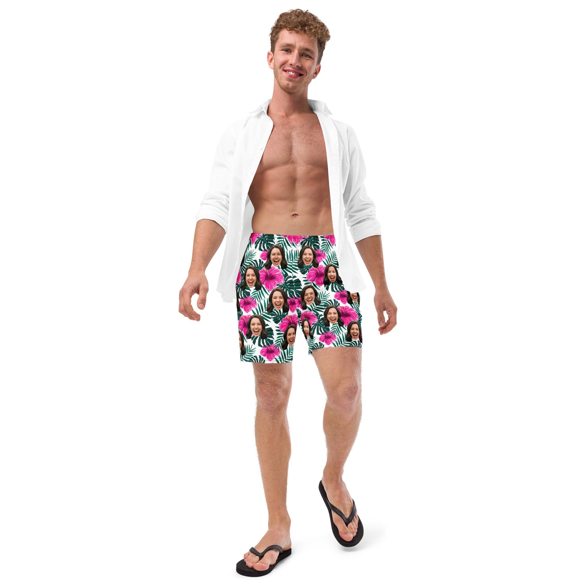 Custom Face Hibiscus Flower Swim Trunks