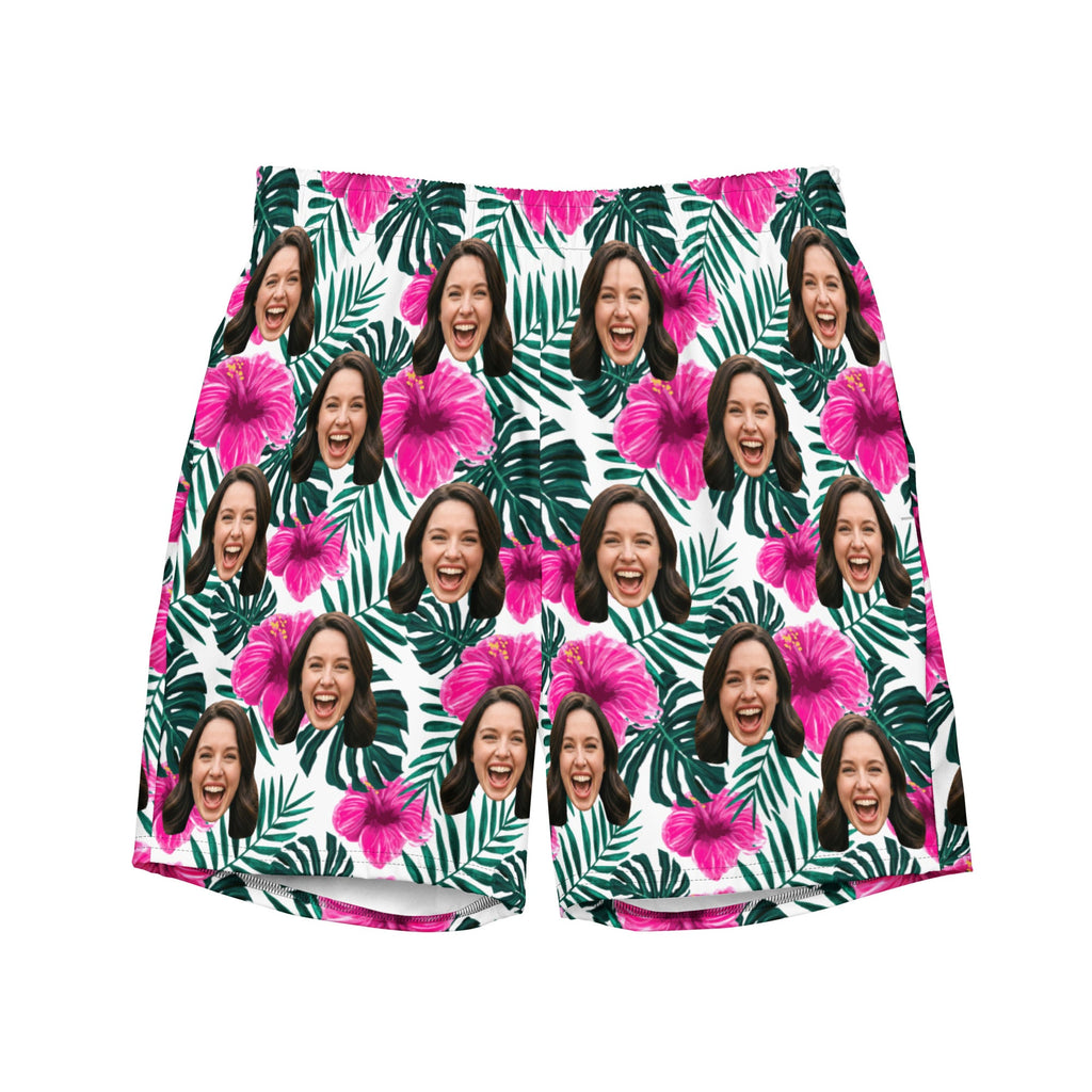 Custom Face Hibiscus Flower Swim Trunks