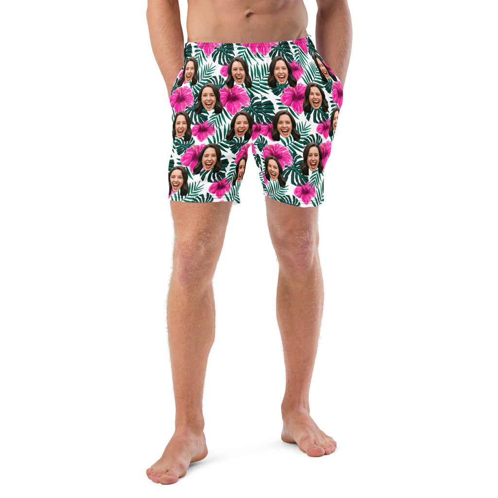 Custom Face Hibiscus Flower Swim Trunks