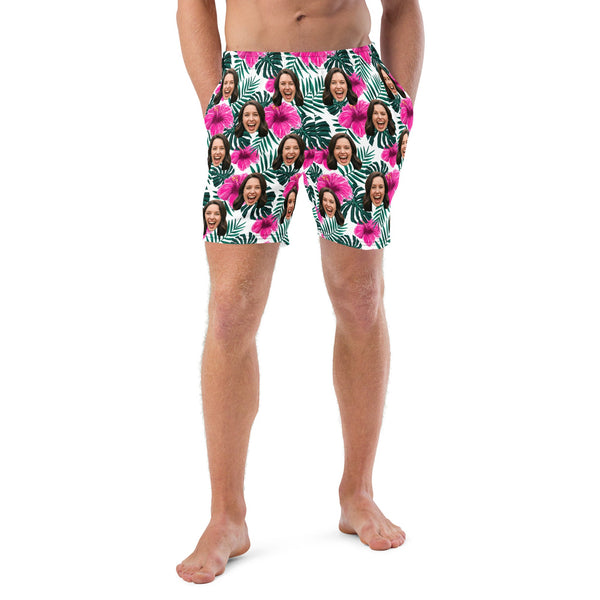 Custom Face Hibiscus Flower Swim Trunks