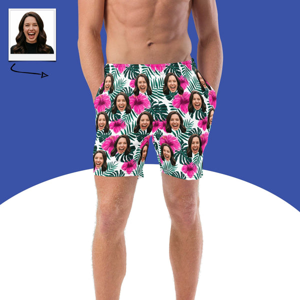Custom Face Hibiscus Flower Swim Trunks