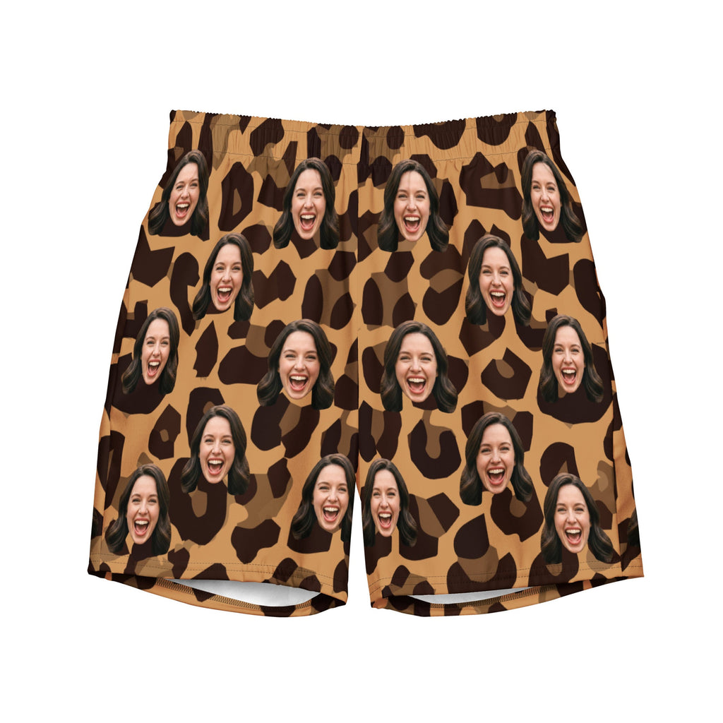 Custom Face Leopard Print Swim Trunks