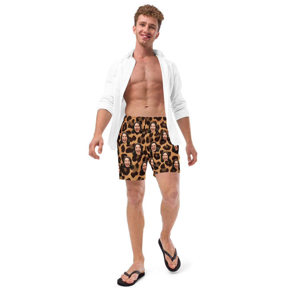 Custom Face Leopard Print Swim Trunks